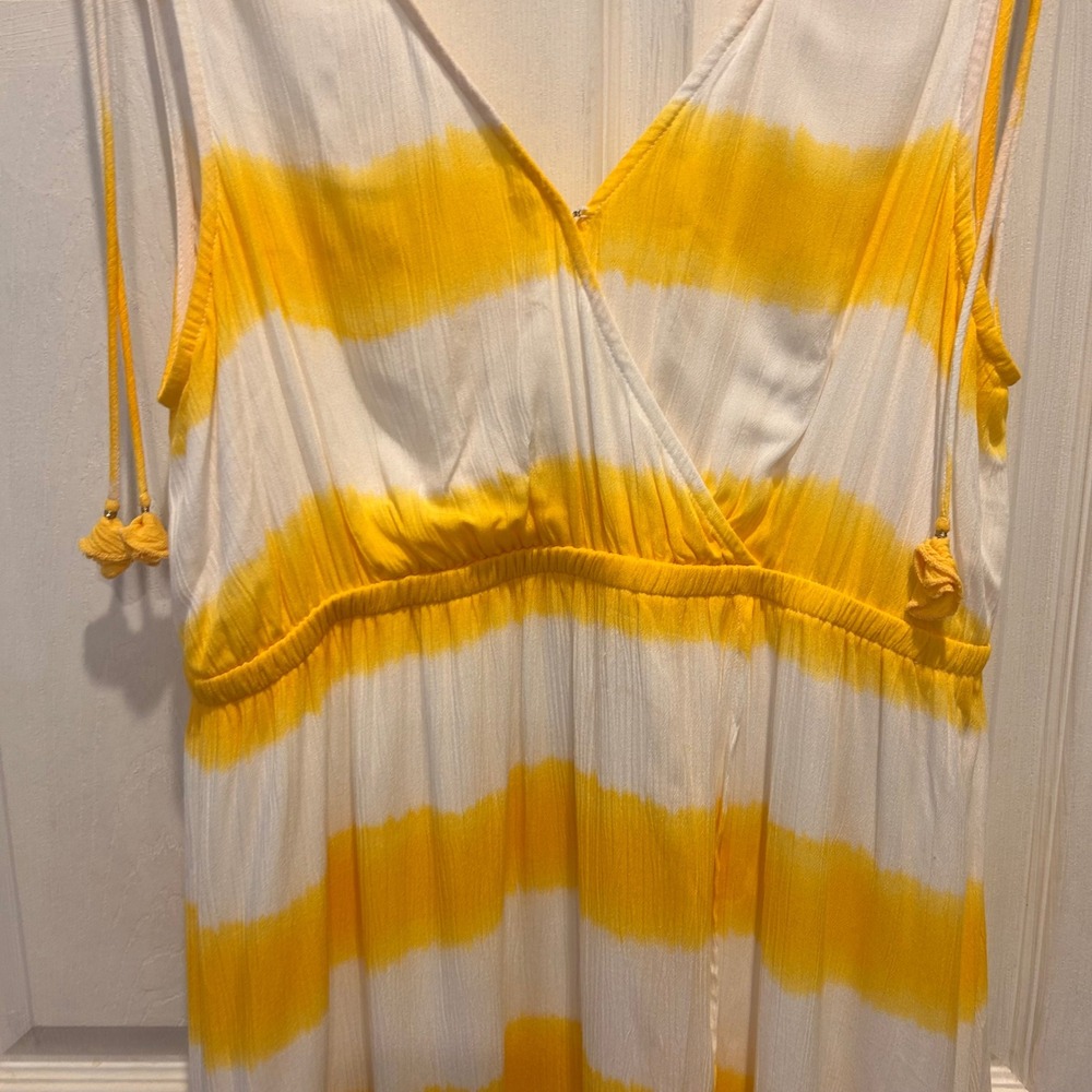 Tommy Bahama Yellow White Stripe Caicos Crinkle‎ Set Sail Stripe Sundress Large - Picture 3 of 11